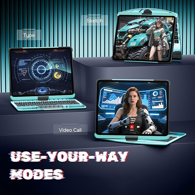 KITONE Transparent Case with Wireless Keyboard only for 2024 iPad Pro 11-in.(M4), 7 Colors Backlight, Trackpad, 360°Rotating Stand for iPad Pro 11(5th Gen), Tech Style