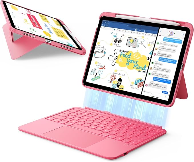 ESR iPad 11th (A16) 2025/10th Gen Flex Keyboard Case, Ultra-Light Magnetic Detachable Keyboard for iPad 10.9" with Writing/Viewing Modes, Larger Precision Trackpad, Pink