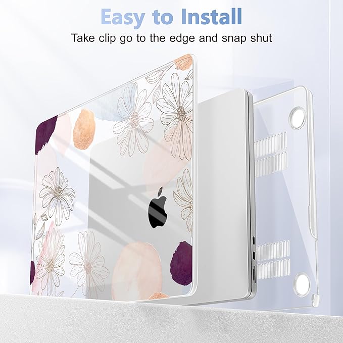 Case for MacBook Air 15 Inch 2025 2024 2023 Release M4 A3241 M3 A3114 M2 A2941, Hard Shell with Screen Protector & Keyboard Cover, Compatible with Touch ID - Floral