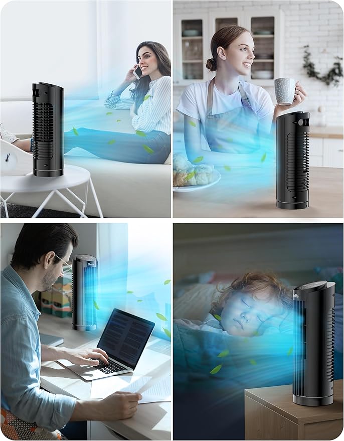 Grelife Tower Fan, Mechanical Controls, 3 Speed Settings, 90° Oscillation - 13 Inch, Quiet, Space-Saving, Bladeless Cooling, Portable Desk Fan for Bedroom, Home, Office