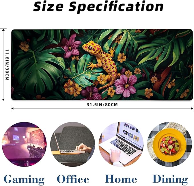 Lizard Gaming Mouse Pad Extended Desk Computer Keyboard Laptop Mouse Pads for Gaming Home Office Work, Large Long Desk Mat Mousepad with Non-Slip Rubber Base 31.5×11.8inch(20)