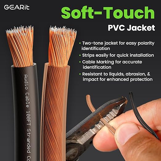 GearIT 14 Gauge 2 x 2.5mm Speaker Wire Cca Cca Cable (30.4 Meters - Black Clear)