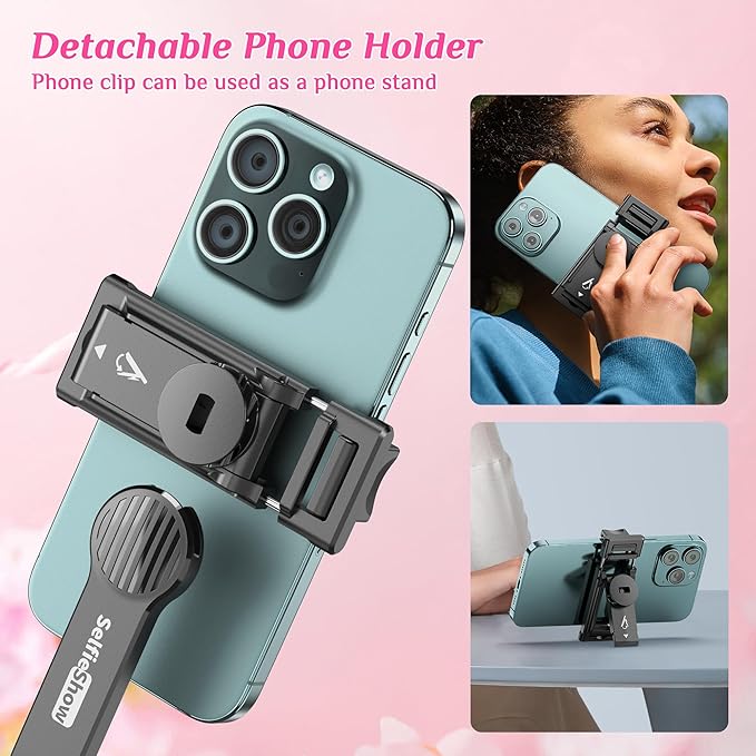 Selfie Stick Tripod with Fill Light, All in One Extendable Selfie Stick with Detachable Wireless Remote, Flexible Phone Tripod Stand Compatible with iPhone/Galaxy, Compact Size & Lightweight