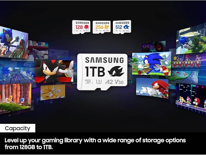Samsung PRO Plus Sonic The Hedgehog + Adapter, 1TB microSDXC, Up-to 180MB/s, Full HD & 4K UHD, UHS-I, C10, U3, V30, A2, for Nintendo-Switch, Steam Deck, GoPRO, DJI Drone, Tablets (MB-MD1T0SA/LC1)