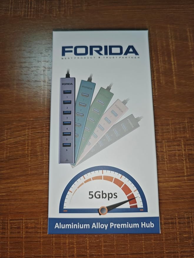 FORIDA Aluminum Alloy 8 Port USB Hub Long Cable USB Splitter with 7-USB3.0 Data Ports and TypeC 5V/3A Power Port Compatible with MacBook, Laptop,Surface Pro, PS5, PC and More (Gray, USB A-47in)