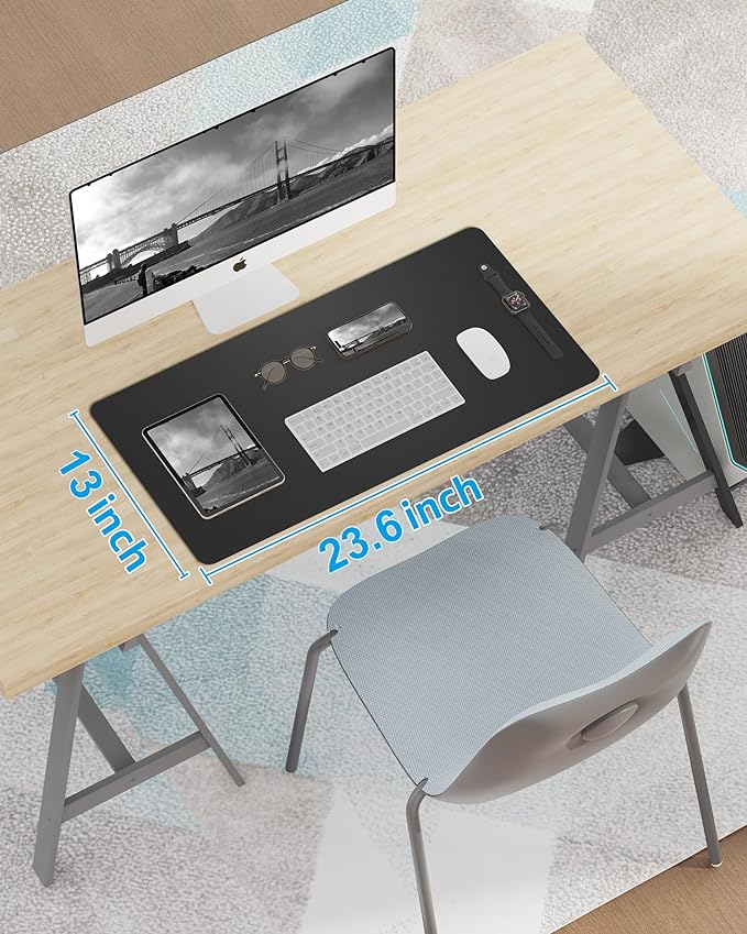 Non-Slip Desk Pad,Mouse Pad,Waterproof PU Leather Desk Protector,Ultra Thin Large Desk Blotter,Waterproof Keyboard mat for Office/Home/Decor(Black 23.6" x 13")