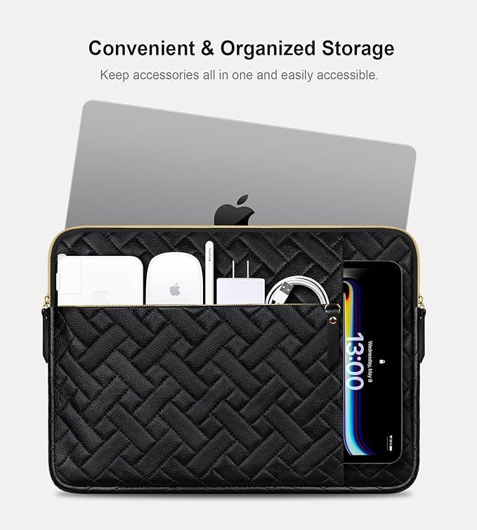 Lacdo Laptop Sleeve Case for 14 inch New MacBook Pro M4/M3/M2/M1 Chips Pro Max A3112 A3401 A3185 A2918 A2992 A2779 A2442 2024-2021, 13.8 inch Surface Laptop 7th Copilot+PC Computer Bag, Elegant Black