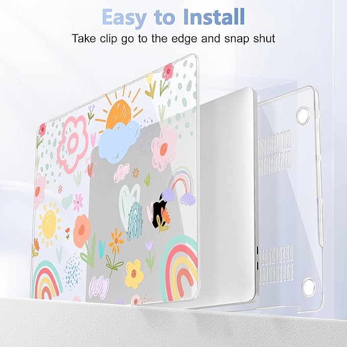 May Chen Case for MacBook Pro 13 inch M2 2023,2022,2021,2020 A2338 M1 A2251 A2289, Plastic Hard Shell Case for MacBook Pro 13" with Touch Bar Fits Touch ID, Rainbows Flowers