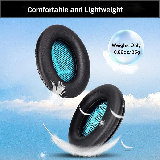 Ear Pads for Bose Quiet Comfort 35 Soft Protein Leather Replacement Earpads Ear Cushions Ear Pad for Bose QC 35/25 / 15 QC2 / Ae2 / Ae2i / Ae2W / Sound Link/Sound True (Black/Blue)