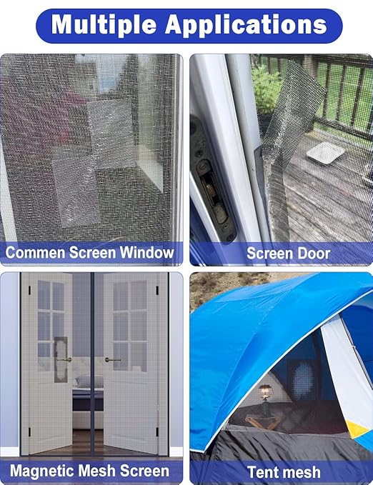 Wohohoho Window Screen Repair Tape, 3 in X 40 FT (480IN) Black Screen Patch Repair Kit, 3-Layer Strong Adhesive Invisible Screen Tape Mesh Repair for Windows, Doors Garage Mosquito Net Magnetic Screen
