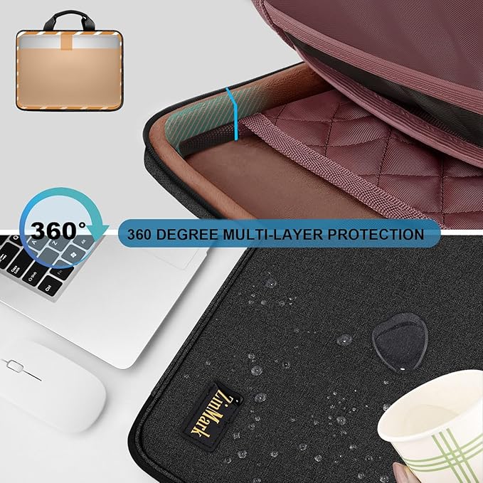 Laptop Case 15.6 Inch Briefcase Military-Grade Protection with Detachable Belt Bag, Compatible All Model of 15-16 Inch MacBook Pro and Most Popular 15.6 Inch Notebooks Chromebooks (Black)