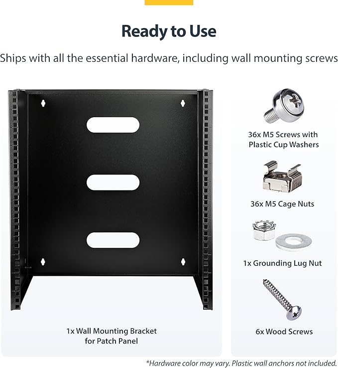 StarTech.com 12U Wall Mount Patch Panel Bracket - 13.75 in. (34.93 cm) Max. Mounting Depth - 19" Patch Panel Rack for Shallow Network Equipment- 125lbs Capacity, TAA (WALLMNT12)
