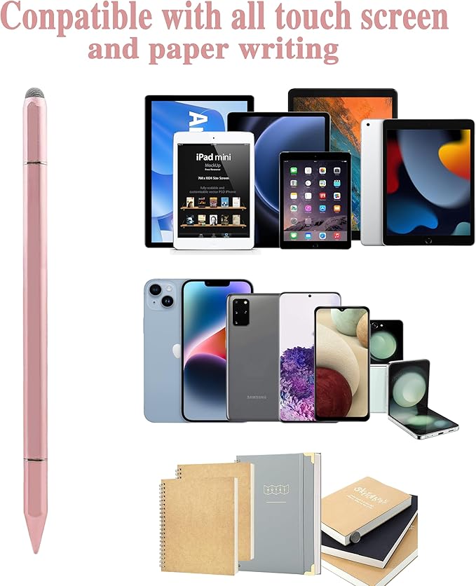 3 in 1 Universal Stylus Pen for Touchscreen,High Sensitivity & Precision Capacitive Stylus Pen for iPad Suitable for All Touch Screens of iPhone/iPad/Android/Samsung Galaxy/Tablets-Pink
