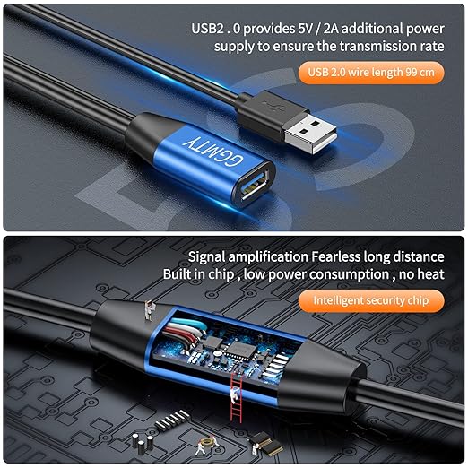 USB 2.0 Type A Male to A Female Active Repeater Extension Cable 65ft, High Speed 480 Mbps