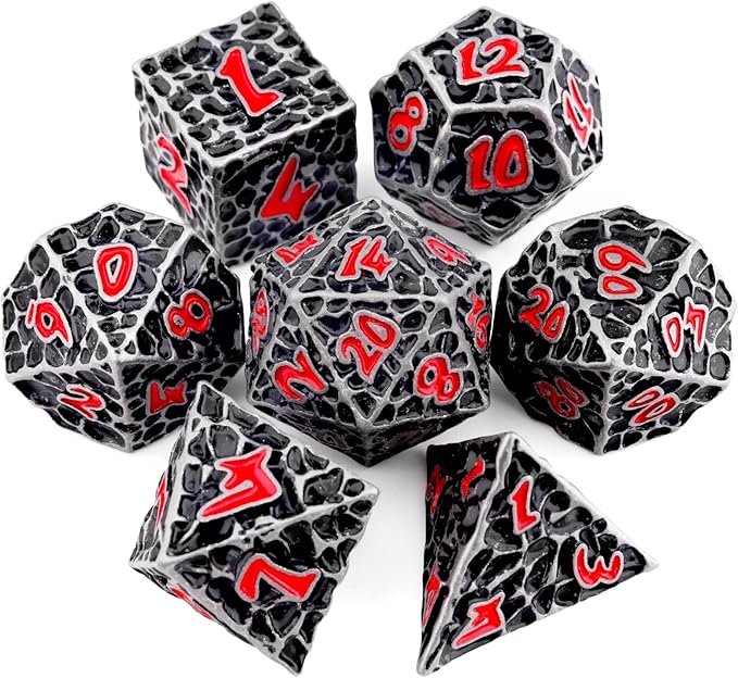Haxtec DND Dice Set Polyhedral D&D Dice Compatible with Dungeons and Dragons Gift TTRPG Antique Iron Red Metal Dice