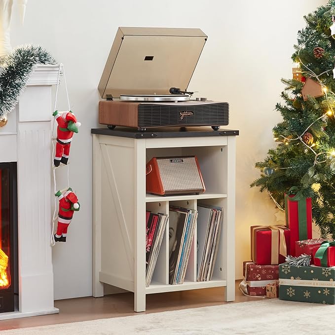 Record Player Stand with Vinyl Record Storage Holds up to 160 Albums,Large Wood Record Player Table，White Turntable Stand Cabinet Dispaly Shelf for Living Room,Bedroom,Office