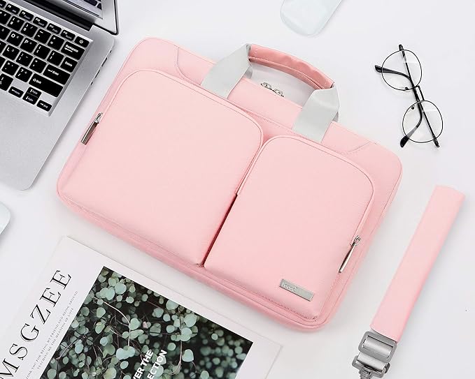 Lacdo 360° Protective Laptop Shoulder Bag for 15 inch New MacBook Air M4 A3241 2025, M3 A3114, M2 A2941 2024-2023, 15 inch MacBook Pro A1990 A1707, Dell XPS 15 Plus 2022-2020 Computer Case Bag, Pink