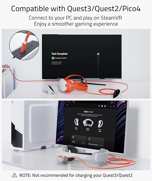 Syntech Link Cable 16 FT Compatible with Meta Quest 3S/Oculus Quest 3, Quest2/Pro/Pico4 Accessories and PC/SteamVR, High Speed PC Data Transfer, USB 3.0 to USB C Cable for VR Headset, Blood Orange