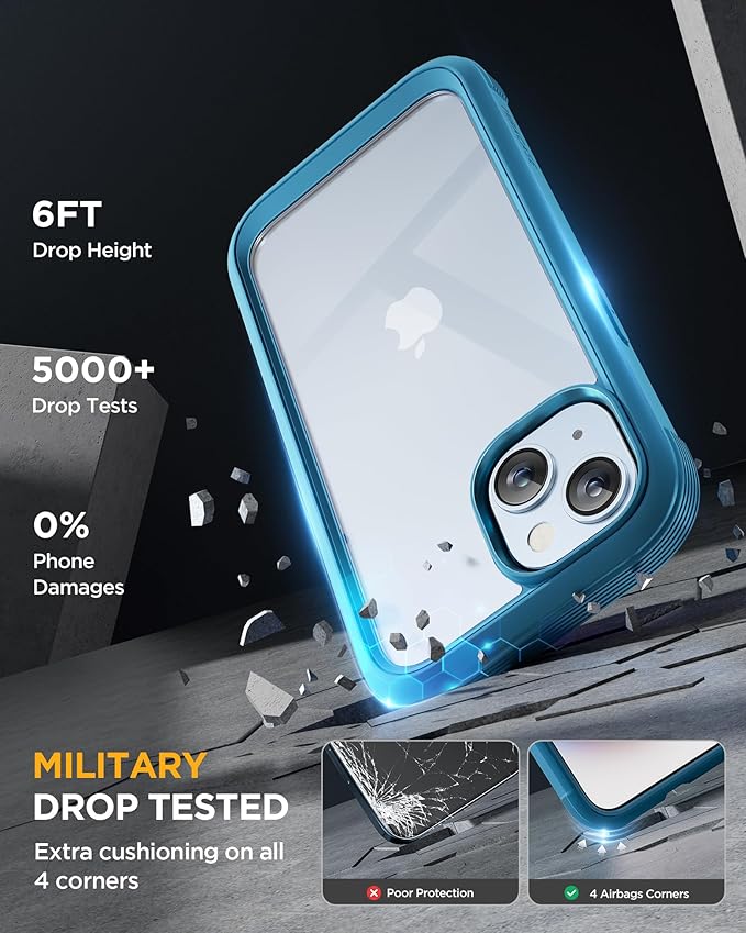 Miracase Glass Series Designed for iPhone 15 Plus Case 6.7'[only for 15 Plus] Phone Case Cover with Built-in 9H Tempered Glass Screen Protector,Blue