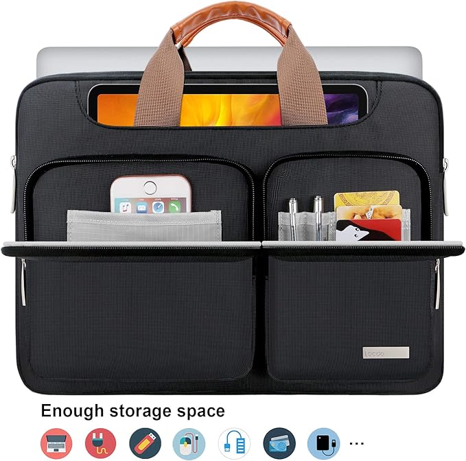 Lacdo 360° Protective Laptop Shoulder Bag, 16 inch Laptop Sleeve Case for 15.6 inch Acer HP Lenovo Dell ASUS Laptop, 16" New Pro M4/M3/M2/M1 Pro/Max A3403 A3186 2024-2019 Computer Bag, Black