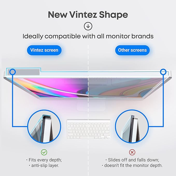 VINTEZ Blue Light Screen Protector for 22 Inch Computer Monitor and Laptop – Anti-UV Blue Light Blocking Film for Desktop PC, Eye Protection Filter, 19.2" x 12.4", 2 Pack