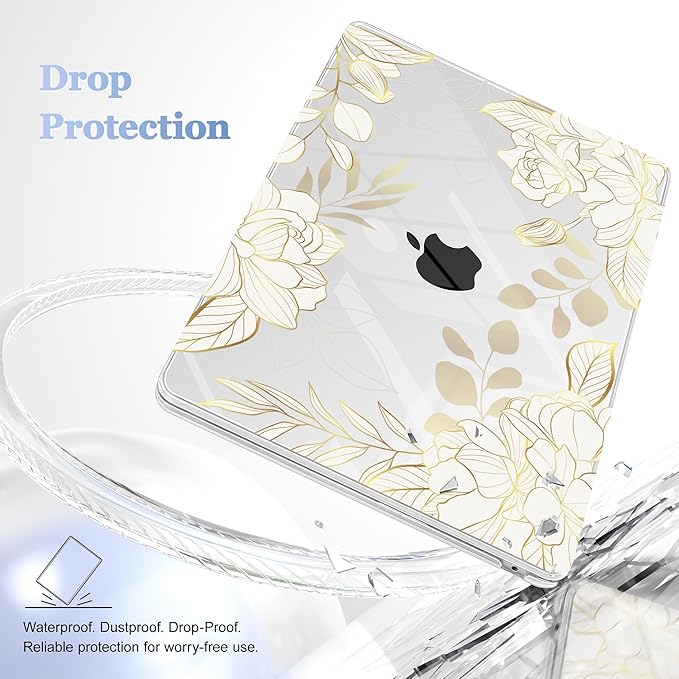 Case for MacBook Air 15 Inch 2025 2024 2023 Release M4 A3241 M3 A3114 M2 A2941, Hard Shell with Screen Protector & Keyboard Cover, Compatible with Touch ID - Gold Rose Flowers