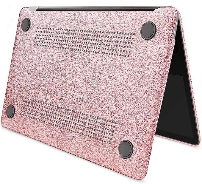 Compatible with MacBook Air 13 inch Case 2021 2020 2019 2018 M1 A2337 A2179 A1932 Touch ID, Glitter Smooth Leather Hard Shell + Keyboard Cover for MacBook Air 13.3 inch Case, Shining Rose Gold