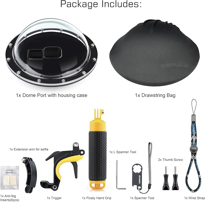 Dome Port for GoPro Hero 9 10 11 12 13 Black- Underwater Waterproof Dome Port Housing Case + Floating Hand Grip + Trigger Accessories for GoPro Action Cameras