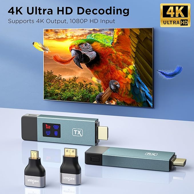 Wireless Hdmi Transmitter and Receiver, Wireless HD Extender Plug & Play Portable 2.4G/5G with LED Screen Wireless Hdmi Kit for Streaming Video and Audio to Monitor from Laptop/Pc/Tv Box/Projector