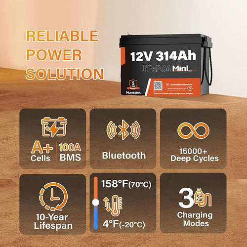 12V 314Ah (4 Packs) LiFePO4 Lithium Battery with Bluetooth, Low-Temp Protection, 6000+ Deep Cycles, 14.34kWh Energy, for RV, Off-Grid, Solar Power System, Home Backup, Back up Power, Marine