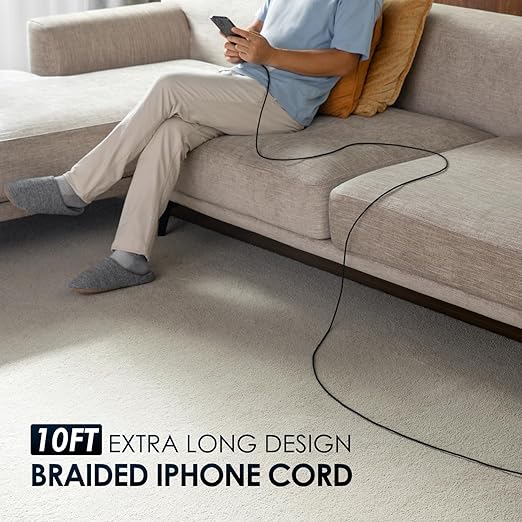 Extra Long iPhone Charger Cord 10FT 2Pack, Apple MFi Certified USB A to Lightning Cable Braided Fast Charging Cord Compatible with iPhone14/13/12/11 Pro Max/Pro/XS Max/XS/XR/X/8 Plus/8/7/iPad/iPod