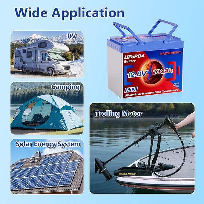 12V 100Ah Lifepo4 Battery, Bci Group 24, Built-In 100A Smart BMS, 4500 To 15000 Deep Cycle Grade A Cells Lithium Battery For Rv, Trolling Motor, Marine, Home Energy Storage, Solar Panel System (B-2PC)