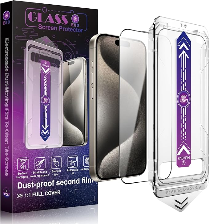 2 Pack Screen Protector Tempered Glass for iPhone 16 Pro Max 6.9-Inch Auto Dust Removal, No Bubbles, High Definition Clear, Easy Installation