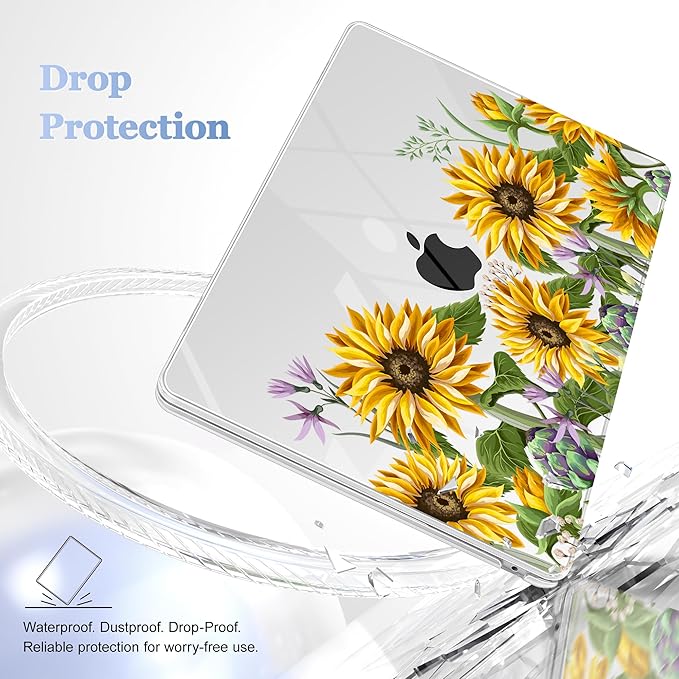Case for MacBook Air 15 Inch 2025 2024 2023 Release M4 A3241 M3 A3114 M2 A2941, Hard Shell with Screen Protector & Keyboard Cover, Compatible with Touch ID, Sunflowers