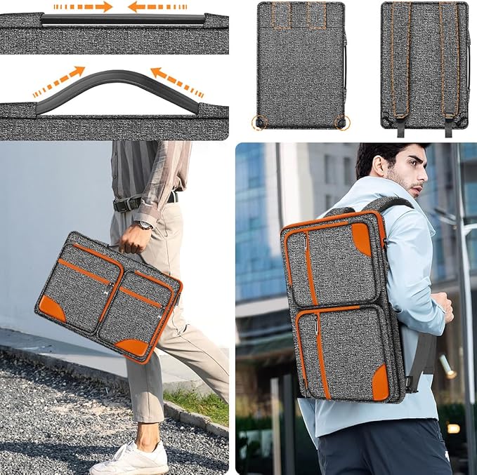 Hseok Laptop Case 15 15.6 16 inch Sleeve with Handle and Hidden Strap,Compatible with MacBook Pro 15.4 16, 360° Protective PC Briefcase with 4 Pockets for Laptop Accessory,Easy to Carrying,Gray-Orange
