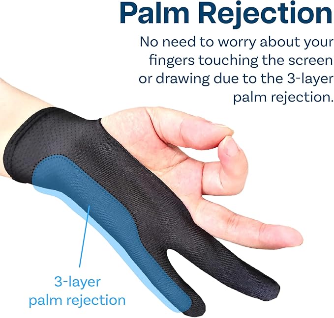 Drawing Glove for Digital Tablet and Sketching – by MMOBIEL – Model A 2-Finger Palm Rejection Artist Glove – Medium Size – Right and Left Hand Use
