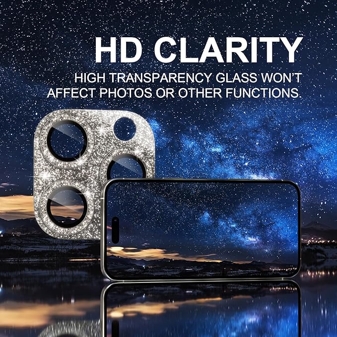 Choiche Compatible for iPhone 16 Pro/iPhone 16 Pro Max Camera Lens Protector, Bling Camera Cover with 9H Tempered Glass Lens Screen Protector Metal Ring Accessories (Glitter-Titanium Natural)