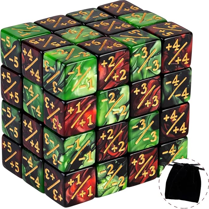 48 Pieces MTG Dice Counter Magic The Gathering Counters +1/+1 Dice Tokens Set Loyalty Life Gifts for Cards Gaming Accessories (Ruby, Emerald)