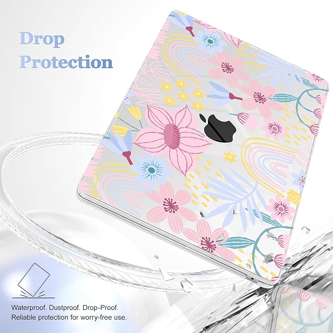 Case for MacBook Air 15 Inch 2025 2024 2023 Release M4 A3241 M3 A3114 M2 A2941, Hard Shell with Screen Protector & Keyboard Cover, Compatible with Touch ID, Florals