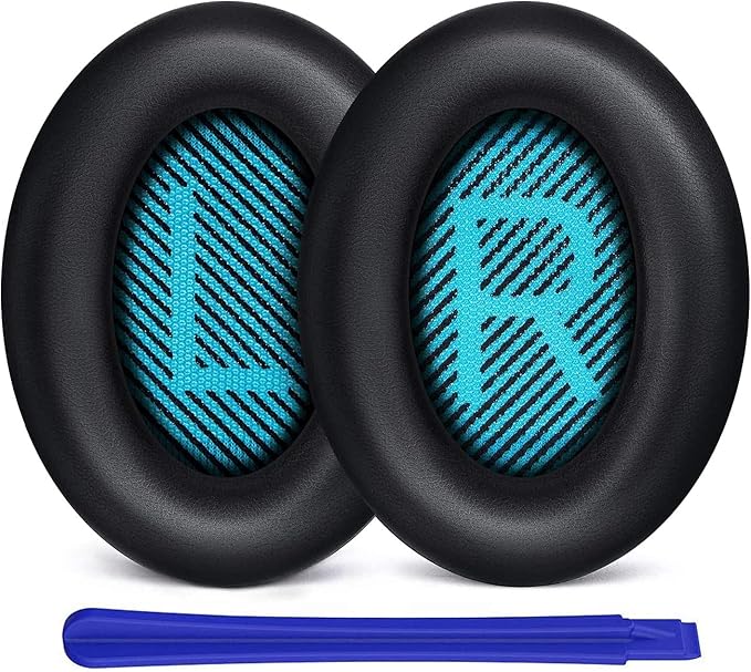 Ear Pads for Bose Quiet Comfort 35 Soft Protein Leather Replacement Earpads Ear Cushions Ear Pad for Bose QC 35/25 / 15 QC2 / Ae2 / Ae2i / Ae2W / Sound Link/Sound True (Black/Blue)