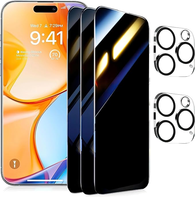 3 Pack for iPhone 16 Pro Max Privacy Screen Protector + 2 Camera Lens 9H+ Full Cover Tempered Glass Auto Alignment Kit 12FT Military Grade Shatterproof Anti Spy Longest Durable 6.9
