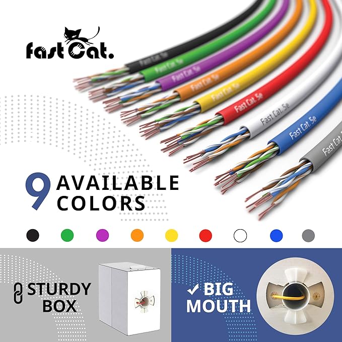 fast Cat. Cat5e Ethernet Cable 1000ft - 24 AWG, CMR, Insulated Bare Copper Wire Cat 5 ethernet Cable with FastReel - 350MHZ / Gigabit Speed UTP Cable Cat5e - CMR (Green)