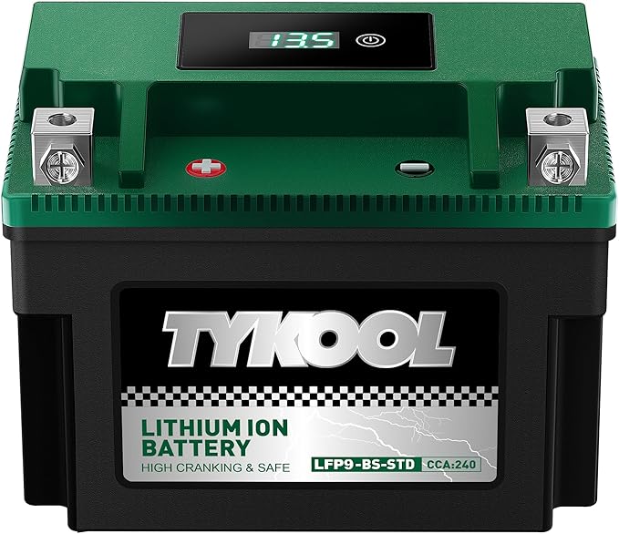 TYKOOL YTX9-BS -STD 240CCA Lithium LiFePO4 Motorcycle Battery,2X Cranking Amps,5X longer life,Powersports battery,for Scooter,ATV,UTV (Polaris 150cc),BMW (310cc,650cc,1000cc),Honda,Kawasaki