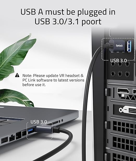 Syntech Link Cable 20 FT Compatible with Oculus/Meta Quest 3/Meta Quest 3S, Quest2/Pro/Pico 4/Ultra Accessories and PC/SteamVR, High Speed PC Data Transfer, USB 3.0 to USB Cable for VR Headset, Black