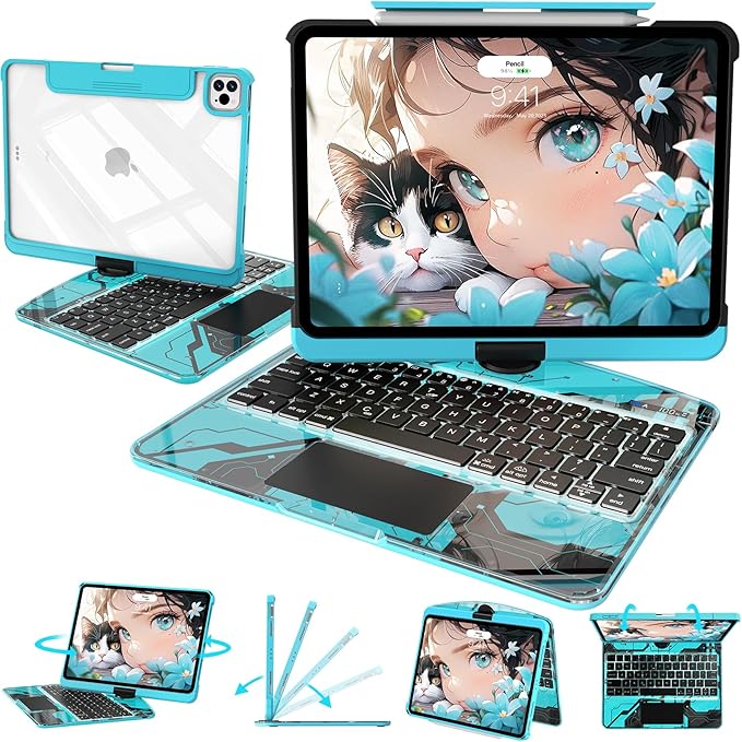 Intermerge for iPad 9th 10.2 inch Keyboard Case, 360° Transparent Multi-Touch Trackpad, 7-Color Backlit Keyboard, Pencil Holder, Type-C, Power Indicator for 9th/ 8th/ 7th - Nebula Core X