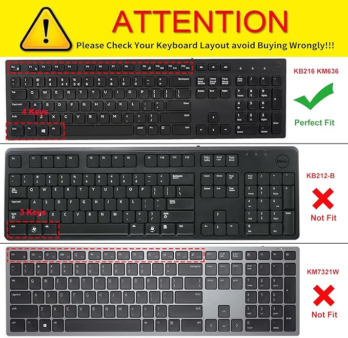 Colorful Keyboard Cover for Dell KM636 Wireless Keyboard/Dell KB216 KB216t KB216p Wired Keyboard/Dell Optiplex 5250 3050 3240 5460 7450 7050/Dell Inspiron AIO 3475/3670/3477 All-in one Desktop,Rainbow