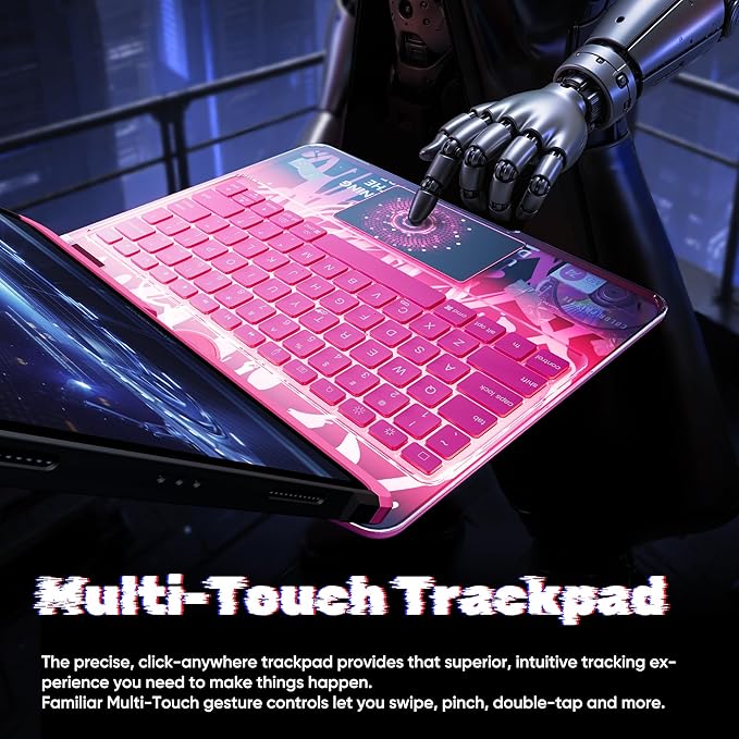 KITONE Transparent Case with Wireless Keyboard only for 2024 iPad Pro 13-in.(M4), 7 Colors Backlight, Trackpad, 360°Rotating Stand for iPad Pro 13, Tech Style