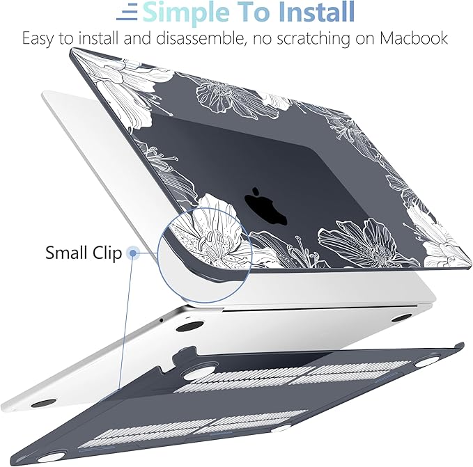 MEEgoodo Case for M4/M3/M2 MacBook Air 13.6 inch Case 2025 2024 2022, Fit Model A3240/A3113/A2681, Laptop Hard Shell with Keyboard Cover Compatible with MacBook Air 13 inch, Lily Floral