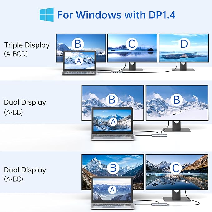 LIONWEI Laptop Docking Station 13 in 1 - Dual HDMI+DisplayPort+10Gbps, 6 USB C/A, 100W PD, Ethernet, SD/TF, Audio, USB C Hub for MacBook/Dell/HP/Surface