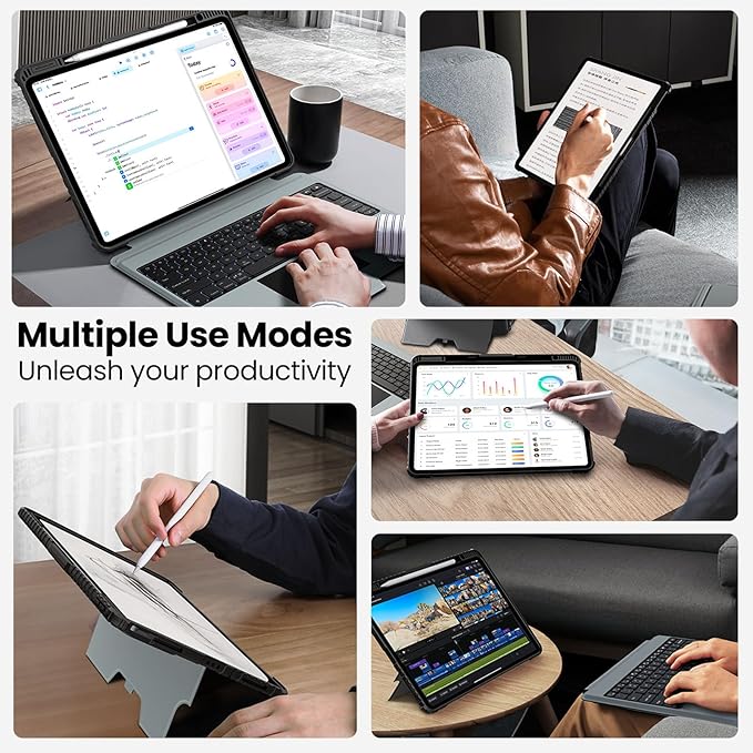 Nillkin iPad Pro 11(1st/2nd/3rd/4th Gen) & iPad Air 5th/4th Generation Case with Keyboard, Magic Trackpad, Rugged Case with Detachable Keyboard, 7 Backlight Colors, Portrait/Landscape Modes, Gray